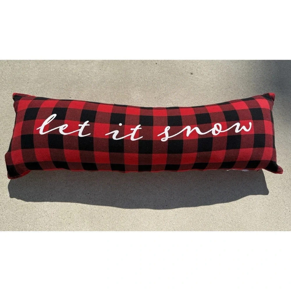 Red Black Buffalo Plaid Let It Snow Lumbar Pillow Christmas Holiday Decor 32in